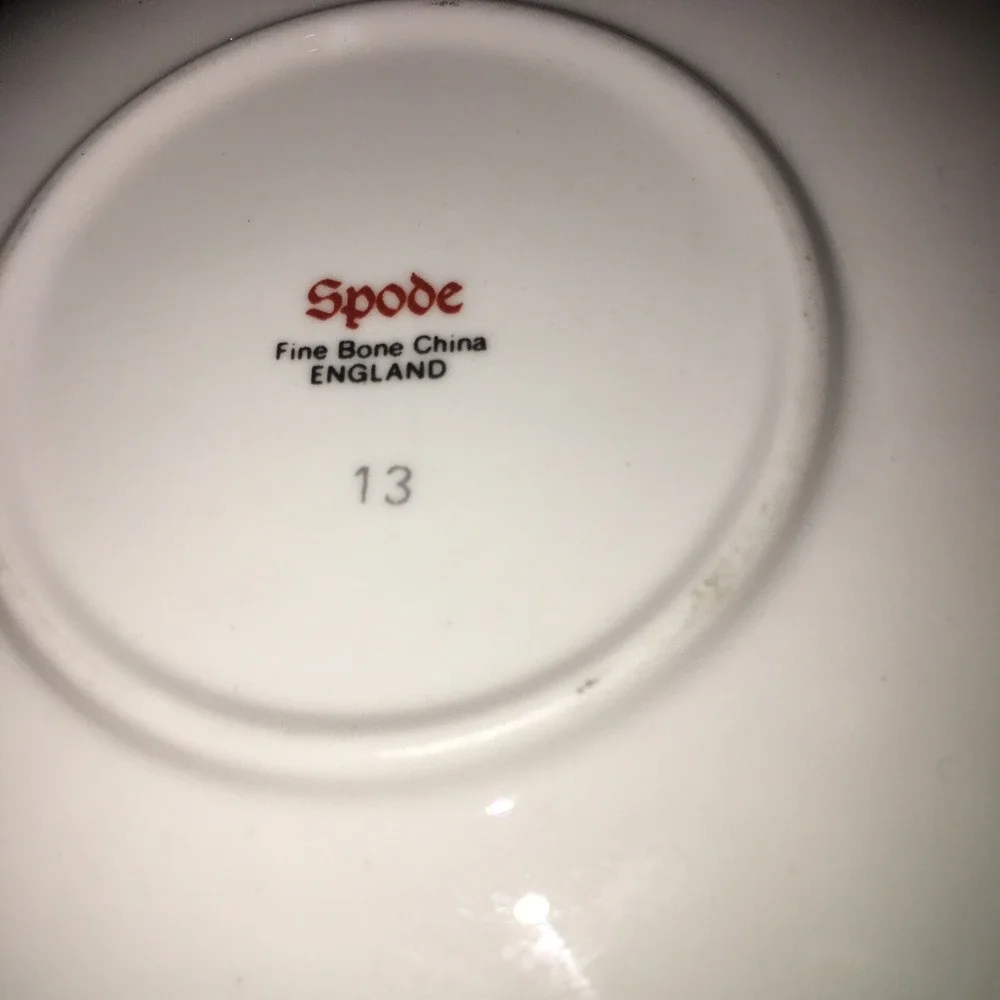 Spode Miniature Cup and Saucer, Fruit Scallop Design with Green Border